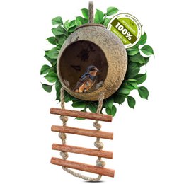  Wooden birdhouse with ladder-like perch, suitable for outdoor bird nesting and shelter.