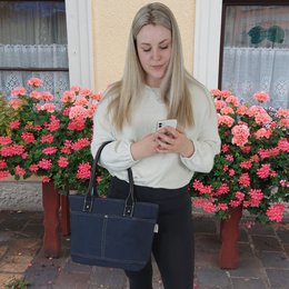 Domelo shopper i voksbehandlet lærred til kvinder. Vandafvisende håndtaske. Vegansk skuldertaske. Monokrom dametaske, der passer til A4