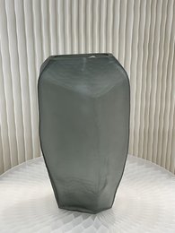Large, smoky gray vase with a unique geometric shape.