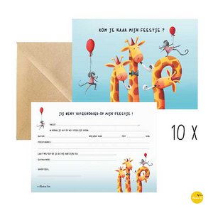 10 Uitnodigingskaarten giraffen + env.