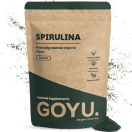 Organic spirulina powder, 150 grams. Nutrient-rich superfood supplement containing 100% pure spirulina.