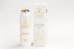 200mg PURE GOLD Powder Spray 150ml, a food coloring product in a gold-colored spray bottle.