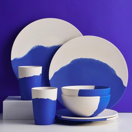 8-piece ceramic dinner set in white and blue colors, suitable for 2 people, made in China or the United States.