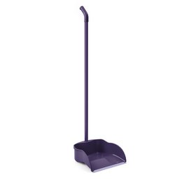Lilac-colored dustpan with a long handle, suitable for cleaning floors and surfaces. Made of durable plastic material.