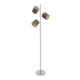 A tall, brown floor lamp with three adjustable spotlights. The lamp has a sleek, modern design and is made of high-quality materials.