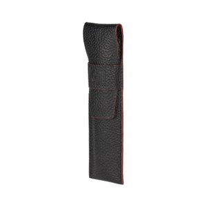 K0028AB | Etui van echt volnerf leer, dollargrain - Zwarte kleur met rode randen - Afmetingen: 4,5 x 16,5 x 1 cm - Verpakking: Geschenkdoos onder/deksel
