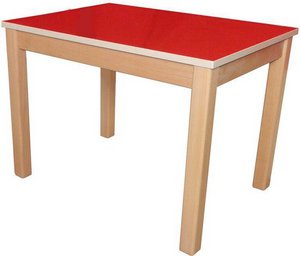 Van Dijk Toys Table Massic Buchenhouten -Basis und mit rotem HPL -Top 46 cm hoch (op = op)