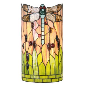 Wandlamp Tiffany 20x11x36 cm Groen Bruin Glas Libelle Muurlamp