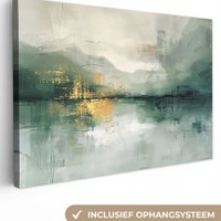 Canvas schilderij  - Wanddecoratie - Groen - Modern - Abstract - Goud