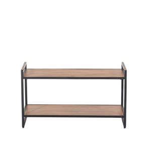 Schuhregal aus Mangoholz und schwarzem Metall | Modernes industrielles Stufenregal-Design
