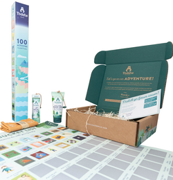 'Activity Kit for kids with green bear print, mustard, alpine, and mulberry color variants. Includes sunscreen and other items in a box-style packaging.'

The Activity Kit is a kids' product that includes sunscreen and other items. The product variants feature different color prints and patterns, including a green bear print, mustard, alpine, and mulberry. The packaging is a box-style design that showcases the various components of the kit.