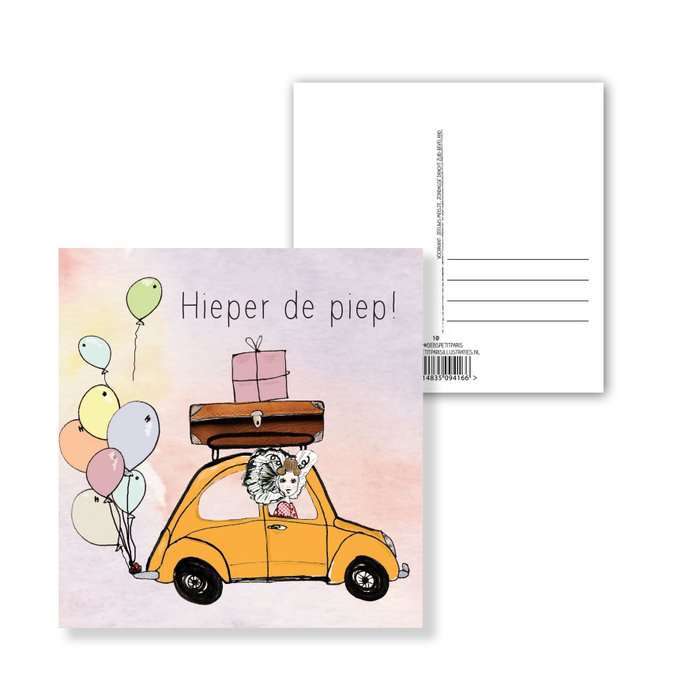 Ansichtkaart Hieperdepiep auto