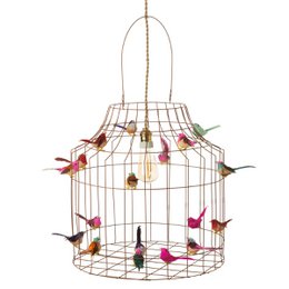 Hanging lamp with decorative bird cage design, suitable for living room, kitchen, bedroom, and children's room.