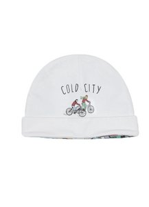 Double Layer Beanie, Cold City Print auf Weiß