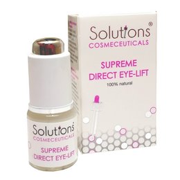 Instant eye lift cream in a white bottle with pink accents. Provides visible results in 2 minutes. Formulated to lift and tighten the eye area.