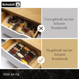 Krydderihylde vandret foran skuffe