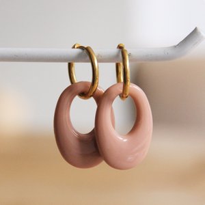Stainless steel earring with resin drop - old pink/gold - LC702