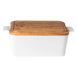 ENSEMBLE - DX 401 white - Gift rectangular bread box with oak wood 40