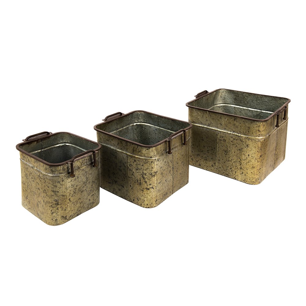 Decoratie Zinken Teil Set van 3 42x38x28 cm Grijs IJzer Decoratie Emmer