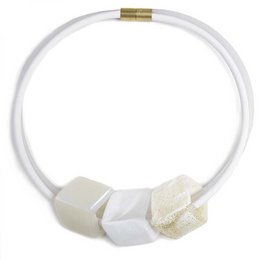 Exclusive rubber necklace with 3 Cubes, Lily. Medium, gold and silver variants available in sizes from Small to X Large. Geometric, minimalist design with a mix of materials.