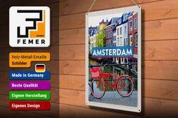 Tin sign travel 30x40cm Amsterdam travel destination bicycle