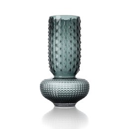  Tall, cylindrical glass vase in a deep blue-green color with a textured, diamond-patterned surface. Suitable for displaying flowers or as a decorative accent piece.