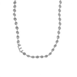 Silver-toned necklace with circular pendant featuring the letter 'E'