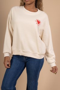 Unisex Oversized Sweatshirt – Embroidered Red Heart - COTTON - 9038416