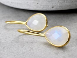 Moonstone Gemstone Earrings - 925 Sterling Gold Plated - OHR925-104