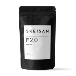 Flavored fruit tea blend with a peach-apricot taste, packaged in a black softpack.