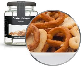 Savory snack mix with a variety of crunchy, salty pretzel shapes.