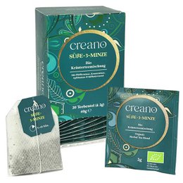  A box of 20 organic sweet mint tea bags. The tea is packaged in a green box with a floral design.