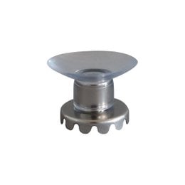 Silver soap holder with suction cup and textured base for secure grip on surfaces.