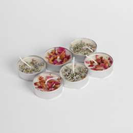 Natural soy wax tealight candles, set of 6 pieces. Tealight candles in various colors and shapes, including round and oval.