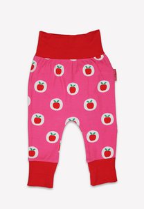 Bio-Baumwoll Kinder Schlupfhose, Pink mit Apfel-Druck