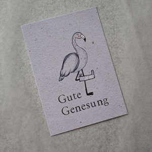 Small card "Get well soon" with illustration of flamingo