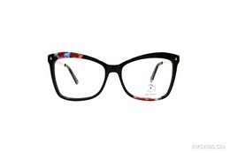 Black rectangular eyeglasses with red and gold accents, suitable for women.