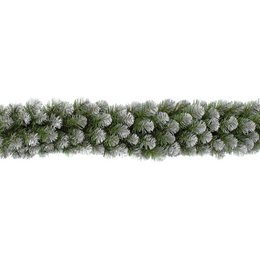  Green plastic Christmas garland with snowy pine needles and branches.