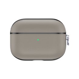 Gray leather AirPods Pro case with snap closure.