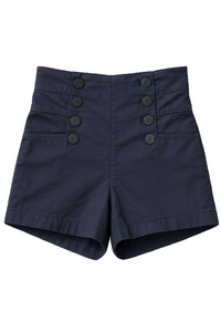 Marineblauwe short met hoge taille van gabardine van stretchkatoen