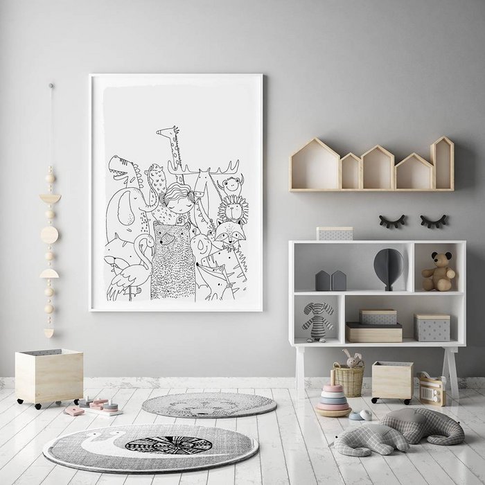 Kinderkamer poster Dieren - Grijs