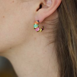 Nadine - Colourful Enamel Hoop Croissant Earrings