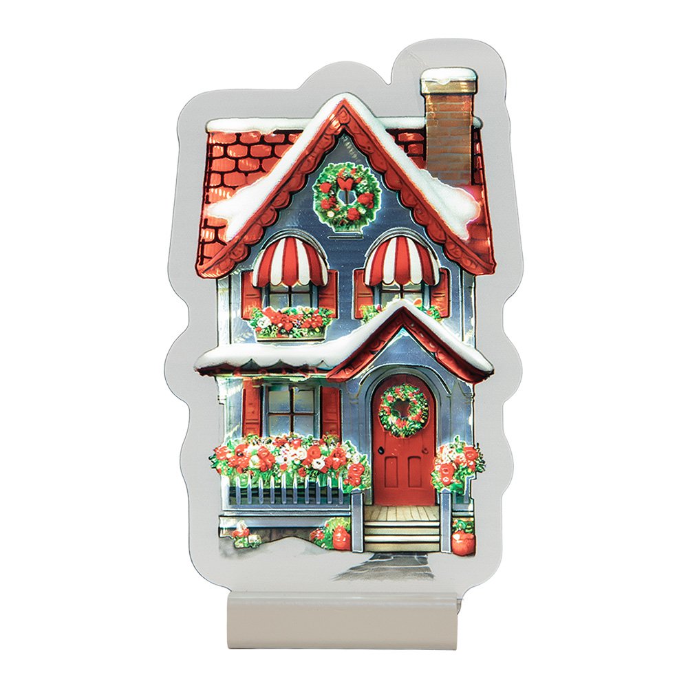 Kerst Infinity Spiegel Lamp Huis 13x5x21 cm Rood Kunststof