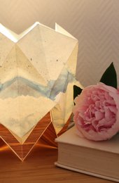 Origami Table Lamp in EcoWood and Paper - Summer Pattern - size S