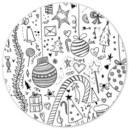 Round wall circle with Christmas doodle design, available in various sizes and materials including Forex and Dibond.

The product is a round wall circle with a Christmas doodle design. It is available in multiple sizes ranging from 12 cm to 140 cm in diameter, and in two different materials - Forex and Dibond. The design features various Christmas-themed elements such as ornaments, stars, and other festive symbols.