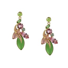 Libellule Earrings - Elegant green and pink floral drop earrings with a butterfly design.