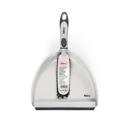 Mery - Zestaw szufelki i szczotki, Ergonomiczny uchwyt, Guma z podwójnym klipsem, Wysokiej jakości włosie, Krawędzie, Szczotka do czyszczenia, Przenośny, 23 x 34 cm, Szary/Czarny