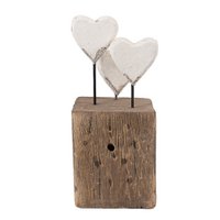 Decoratie Beeld Harten 7x6x15 cm Wit Bruin Hout