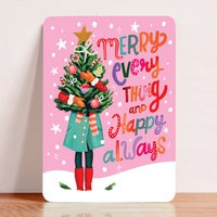 Card Christmas Woman With Christmas Tree Merry Everything Happy Always Postcard
