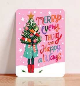 Card Christmas Woman With Christmas Tree Merry Everything Happy Always Postcard